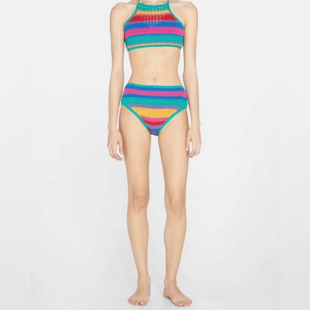 Farm Rio Brunas Stripes rare SET crochet bikini bottoms and top Medium NWOT